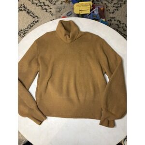 H&M Mustard Yellow Ribbed Turtleneck Sweater Womens Medium Camel Brown Knit M